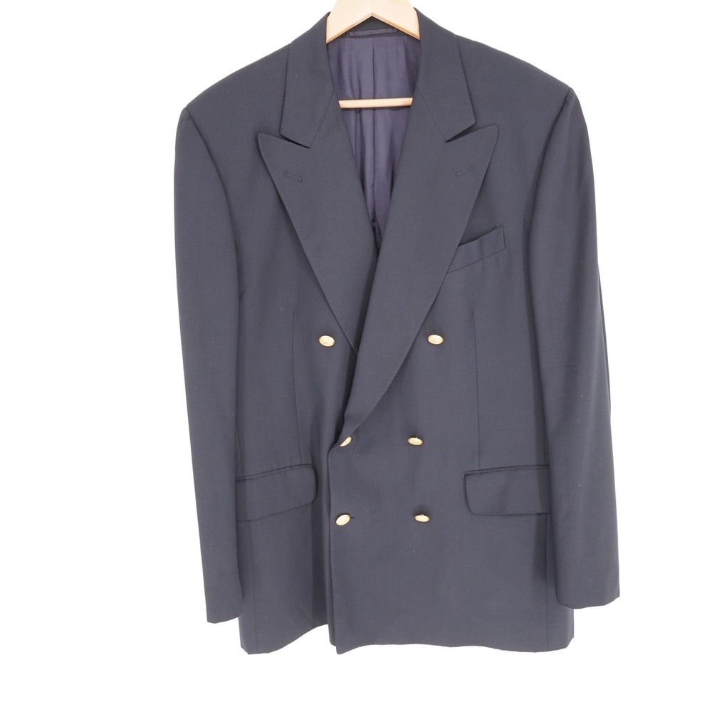 Albert Goldberg Blazer Mens 44 Navy Blue Double-Breasted Gold Buttons Wool Italy